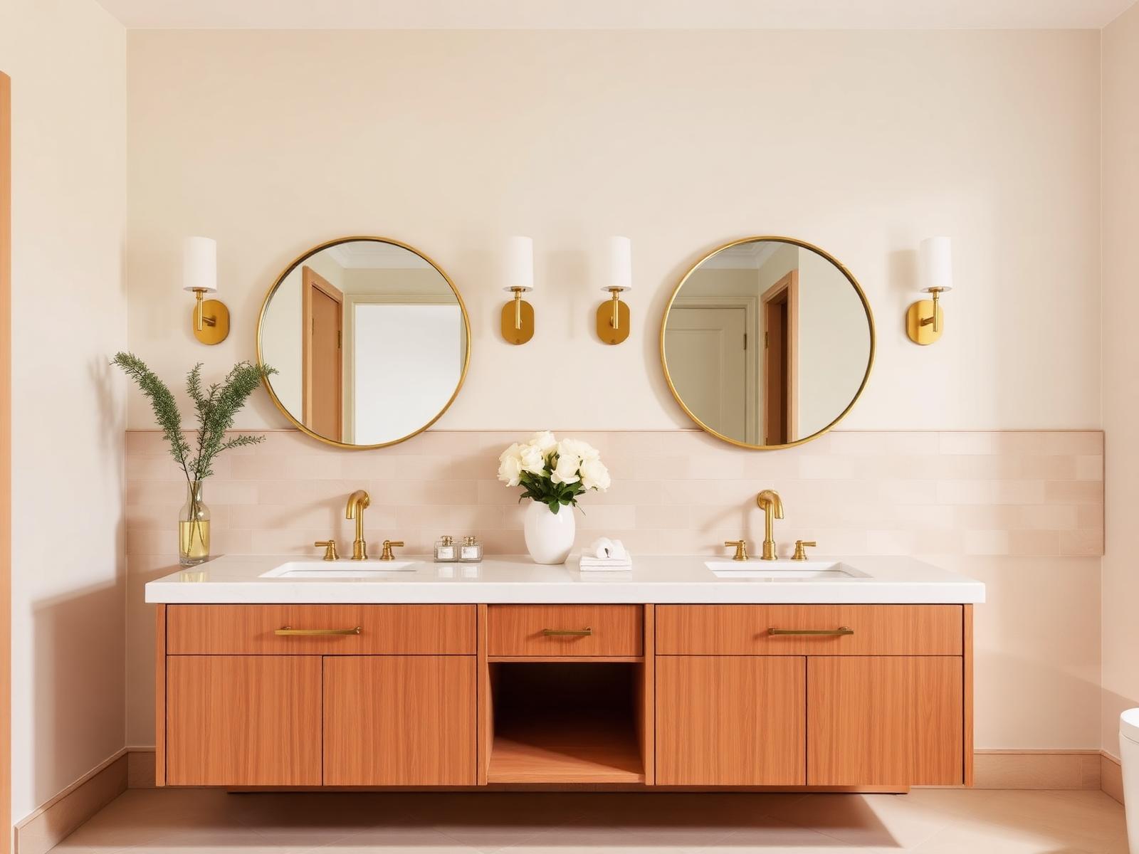 Meuble vasque double avec robinetterie en laiton